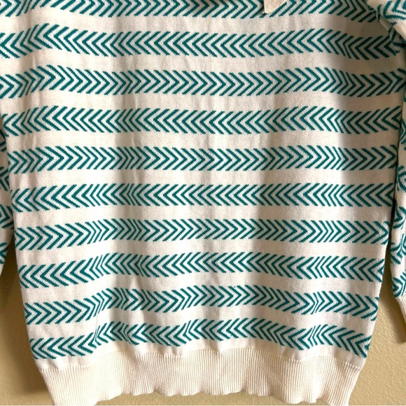 Oxknit Sweater Women’s XL 60s Retro Geo Mod Style Cotton Long Sleeve Teal Cream - Picture 6 of 16
